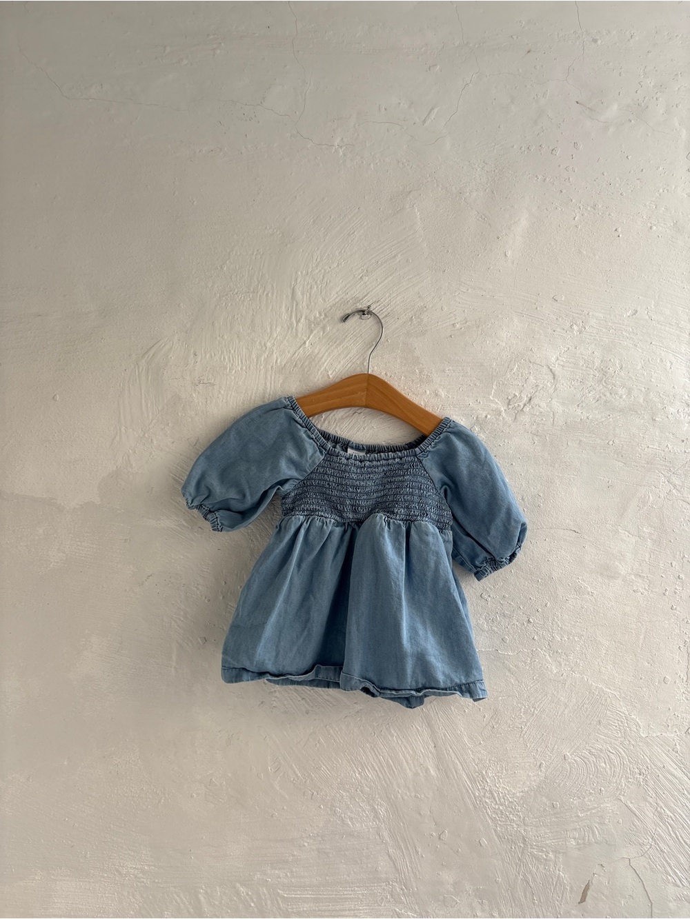 3T girls smocked denim style peplum top 100% cotton